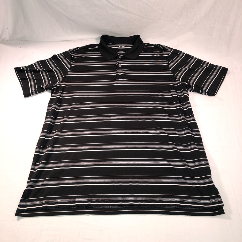 Men’s Adidas Pure Motion Striped Short Sleeve Polo Shirt Size XL Black - Picture 1 of 5